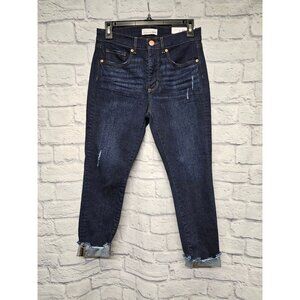 NWT LOFT 6P PETITE 28 SKINNY DK. WASH CUFFED DISTRESSED FRAYED SLIM POCKET JEANS